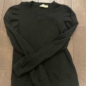 RD Style black waffle long sleeve with puff shoulders